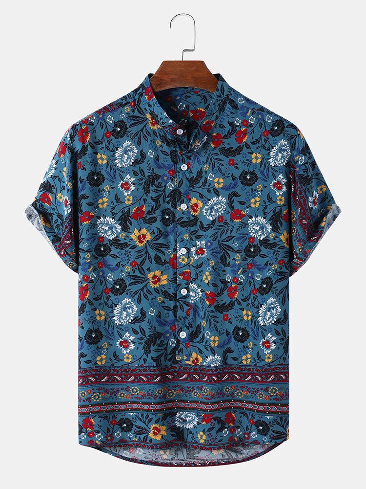 Miesten Kukkaiset Paisley Print Stand Kaulus Etniset Lyhythihaiset Henley Paidat