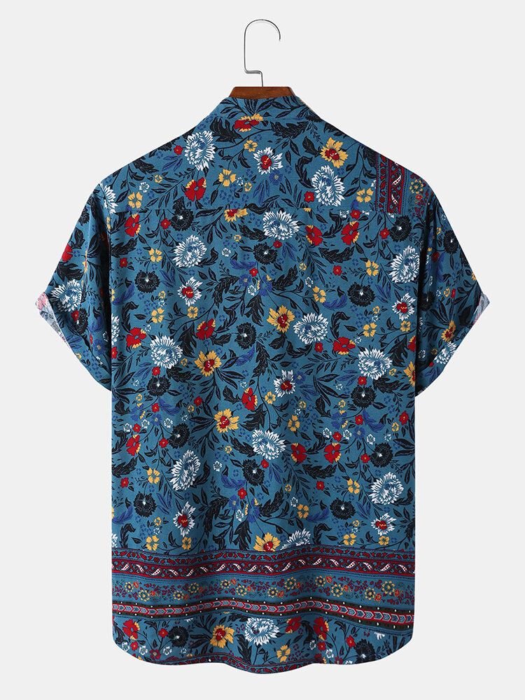 Miesten Kukkaiset Paisley Print Stand Kaulus Etniset Lyhythihaiset Henley Paidat