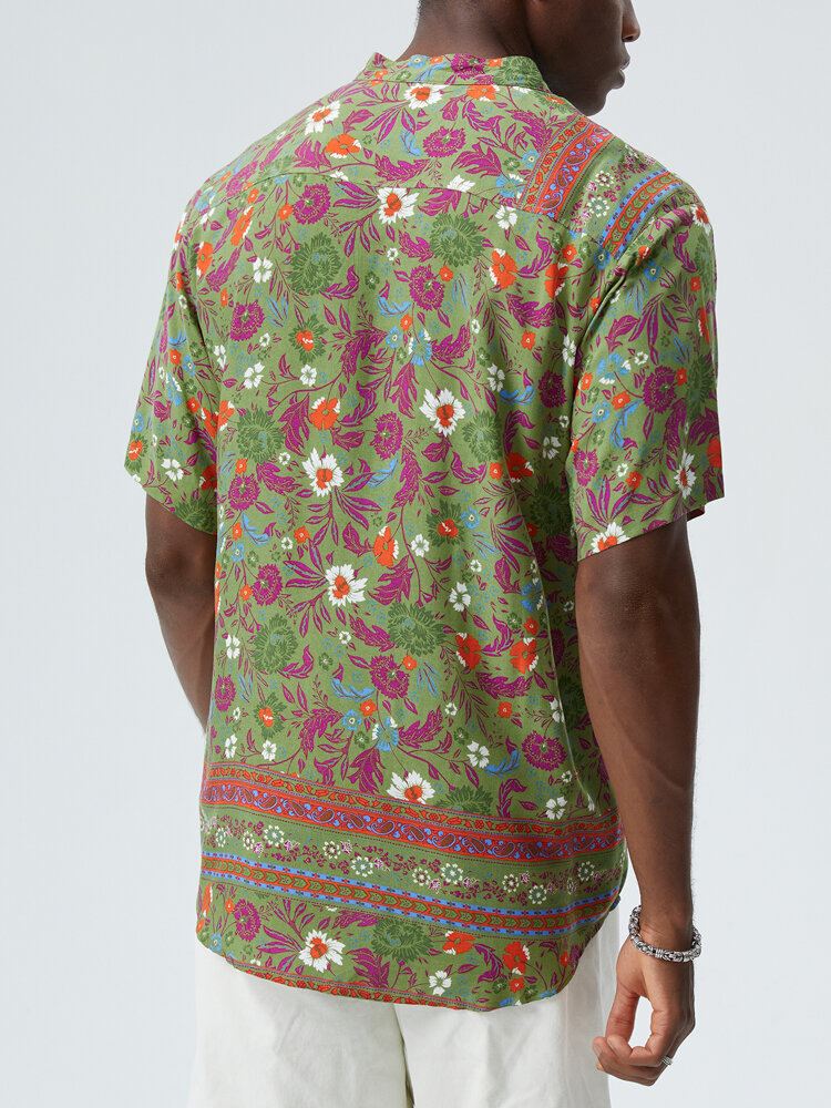 Miesten Kukkaiset Paisley Print Stand Kaulus Etniset Lyhythihaiset Henley Paidat