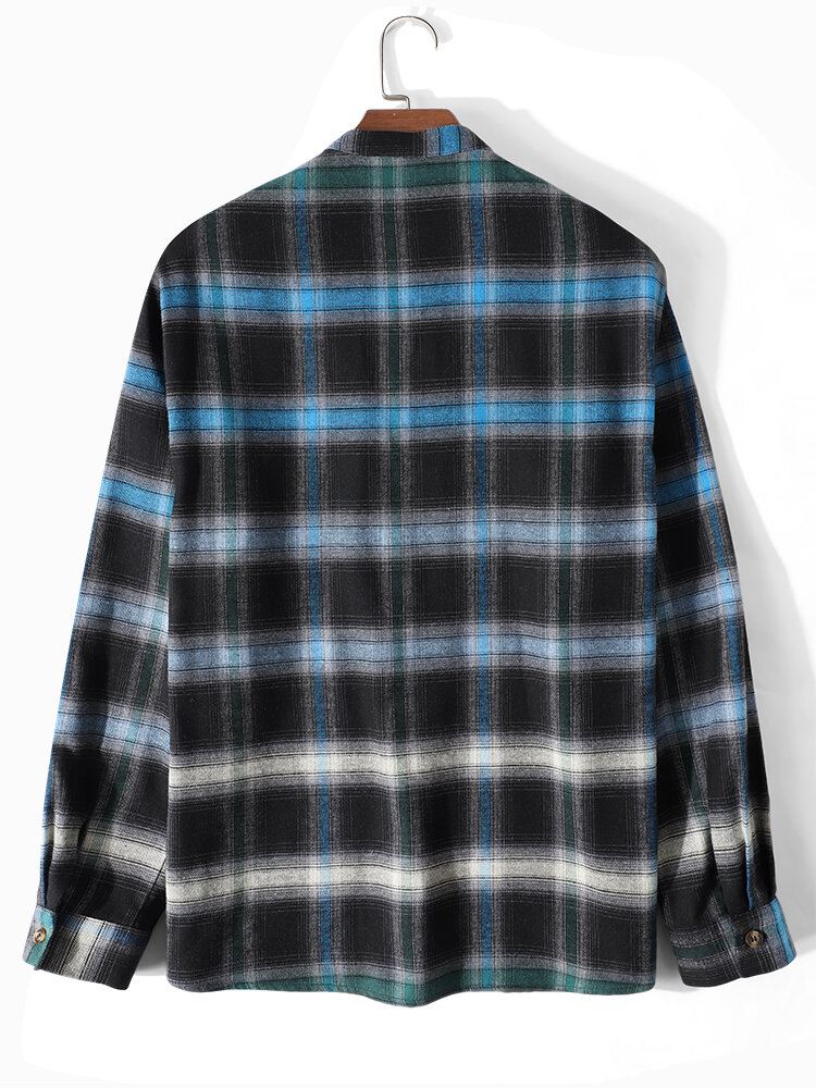 Miesten Plaid Ombre Bandage Edessä Rento Pitkähihaiset Henley Paidat