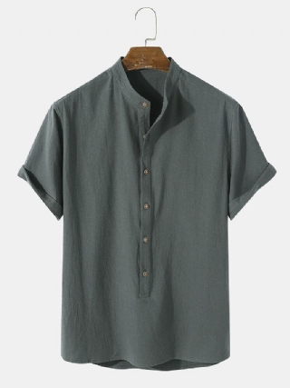 Miesten Tavallinen Basic Style Solid 100 % Puuvillaa Lyhythihainen Henley-paita