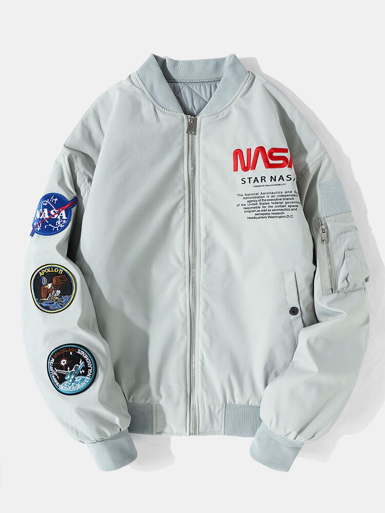 Miesten Astronaut Nasa Letter Ikoni Kuvio Baseball Kaulus Vetoketjutaskut Rento Takit