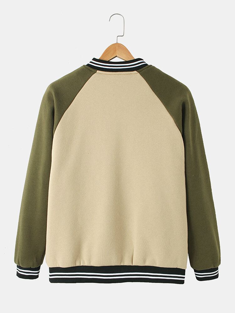 Miesten Vintage Paksu Raglan-hihainen Nappi Rento Löysä Varsity-takki