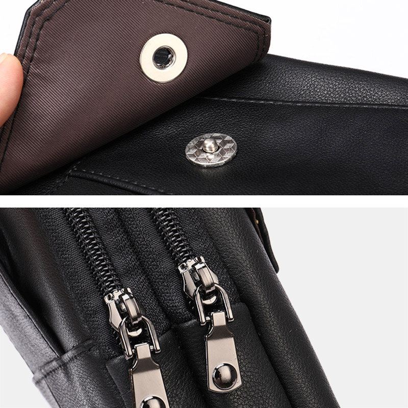 Miesten Retro Kaksikerroksinen Lehmännahkainen Vyötärölaukku Rento Kulutusta Kestävä 6.5 Tuuman Puhelinlaukku Vyölaukku Crossbody Laukku Olkalaukku