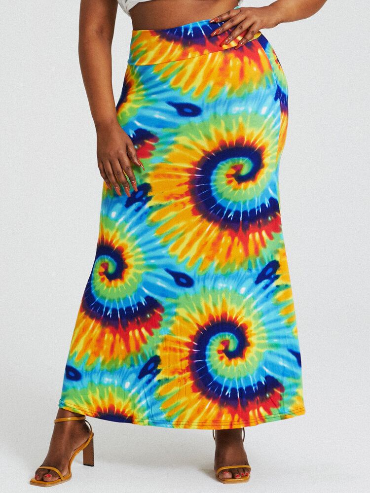 Bohemia Tie Dye Print Korkea Vyötärö Pakarat Bodycon Pitkä Hame