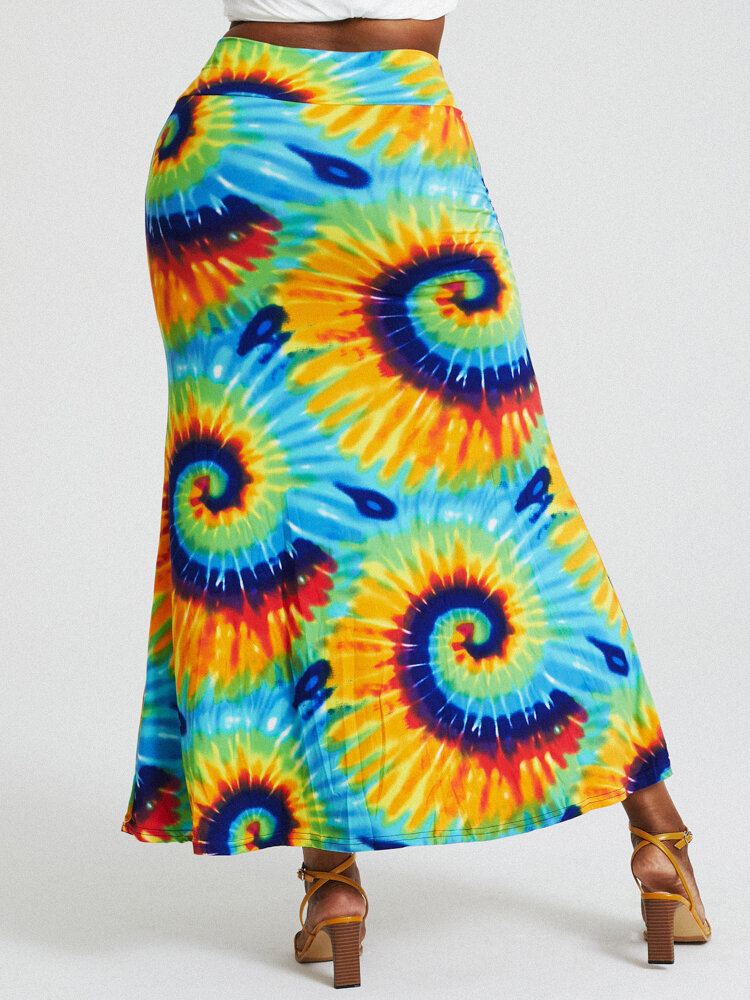 Bohemia Tie Dye Print Korkea Vyötärö Pakarat Bodycon Pitkä Hame