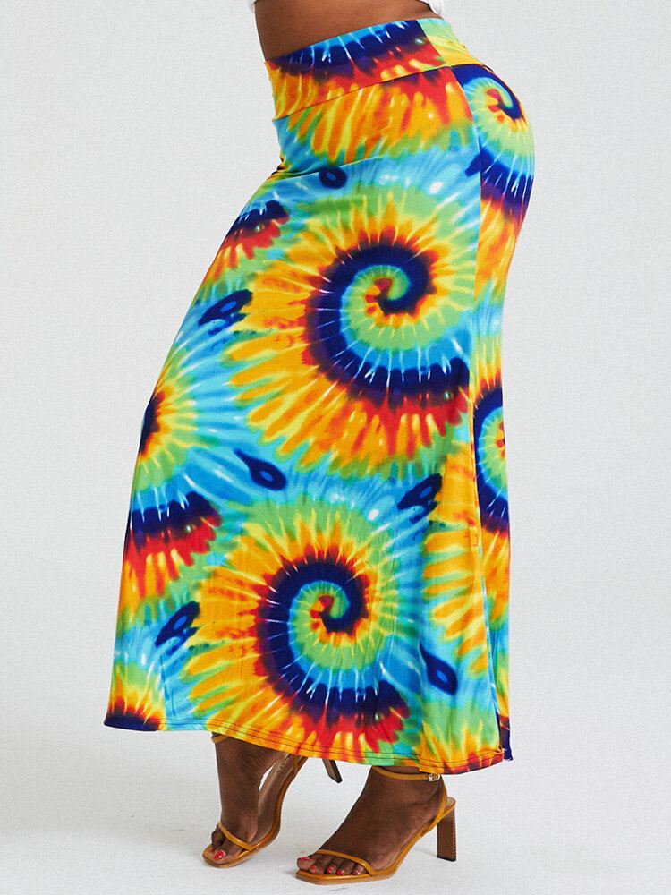 Bohemia Tie Dye Print Korkea Vyötärö Pakarat Bodycon Pitkä Hame