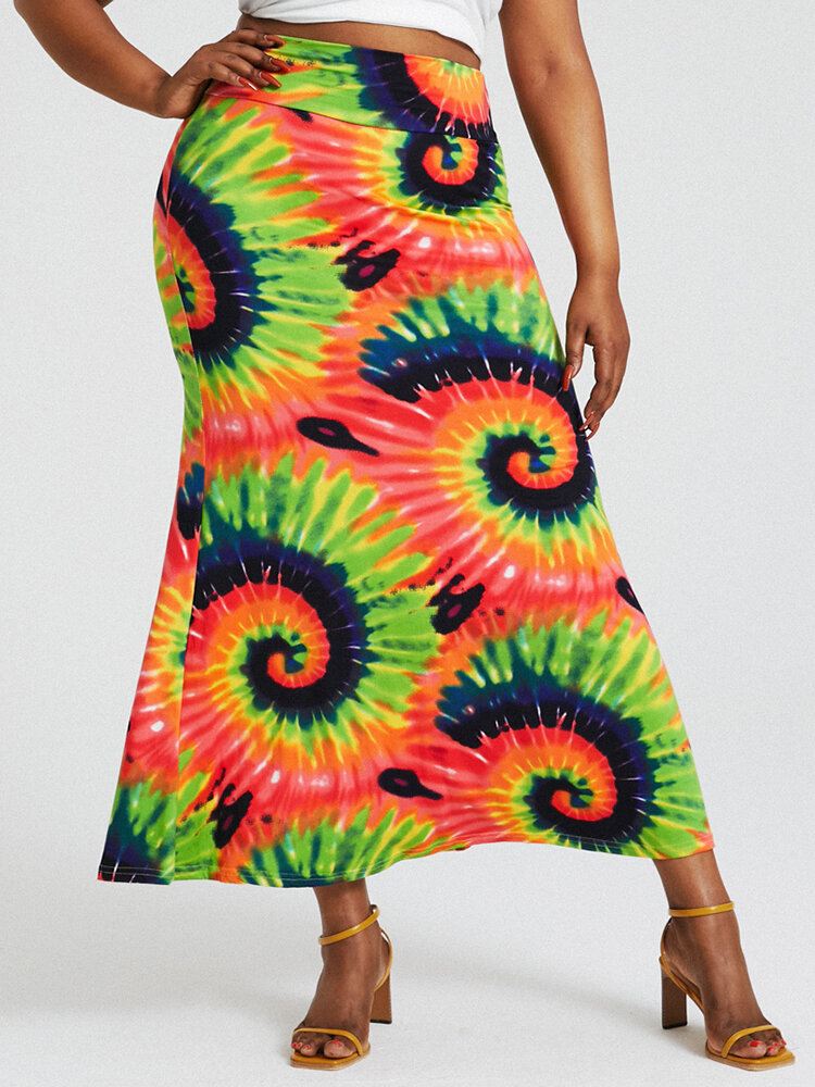 Bohemia Tie Dye Print Korkea Vyötärö Pakarat Bodycon Pitkä Hame