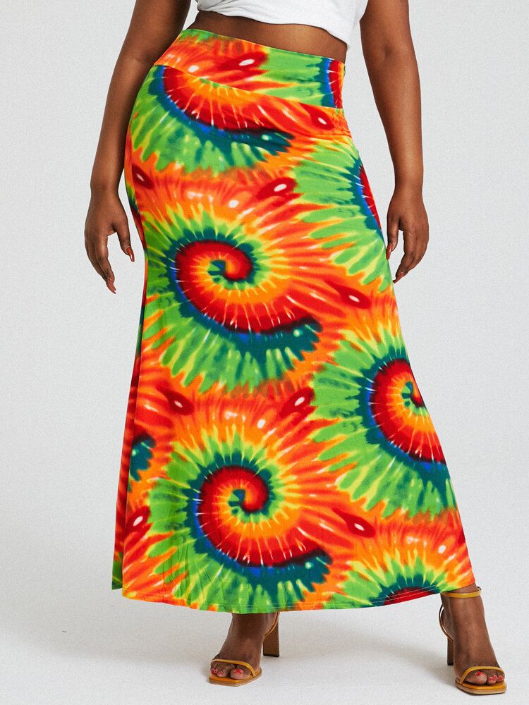 Bohemia Tie Dye Print Korkea Vyötärö Pakarat Bodycon Pitkä Hame