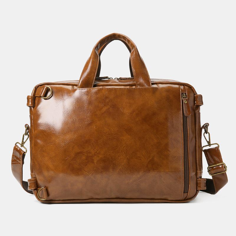 Ekphero Miesten Vintage Business Monitaskuinen Reppu Suuri Tilavuus Vedenpitävä Monikantainen Salkku Crossbody Laukku