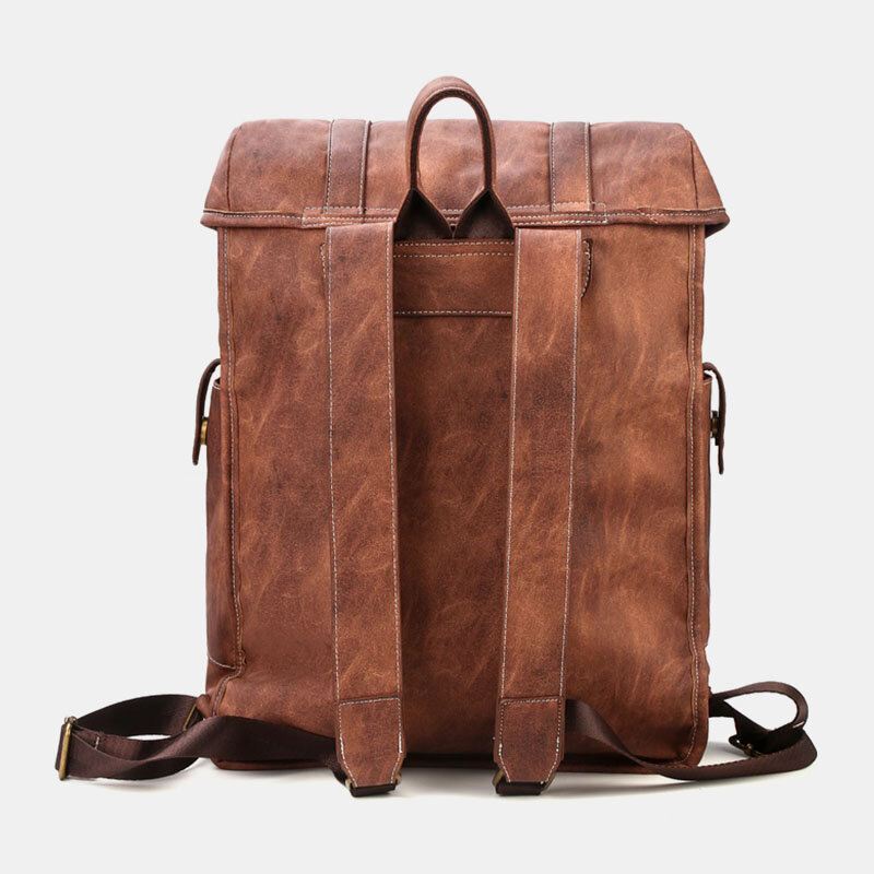 Ekphero Miesten Vintage Business Outdoor Suuri Kapasiteetti School College Bookbag Pu Nahka Kontrastiväri 14 Tuuman Kannettavan Tietokoneen Laukku