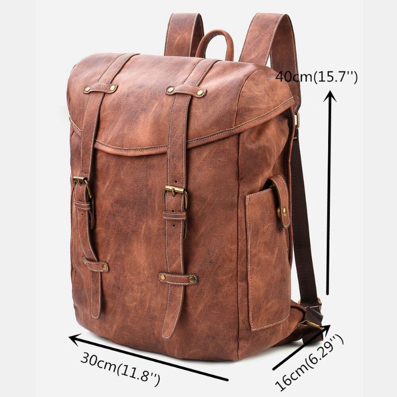 Ekphero Miesten Vintage Business Outdoor Suuri Kapasiteetti School College Bookbag Pu Nahka Kontrastiväri 14 Tuuman Kannettavan Tietokoneen Laukku