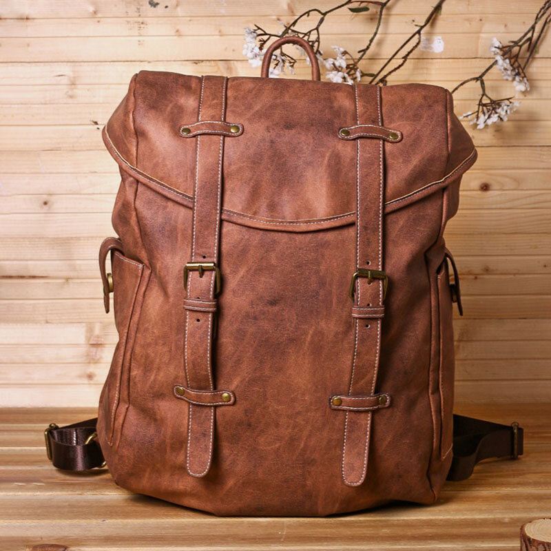 Ekphero Miesten Vintage Business Outdoor Suuri Kapasiteetti School College Bookbag Pu Nahka Kontrastiväri 14 Tuuman Kannettavan Tietokoneen Laukku