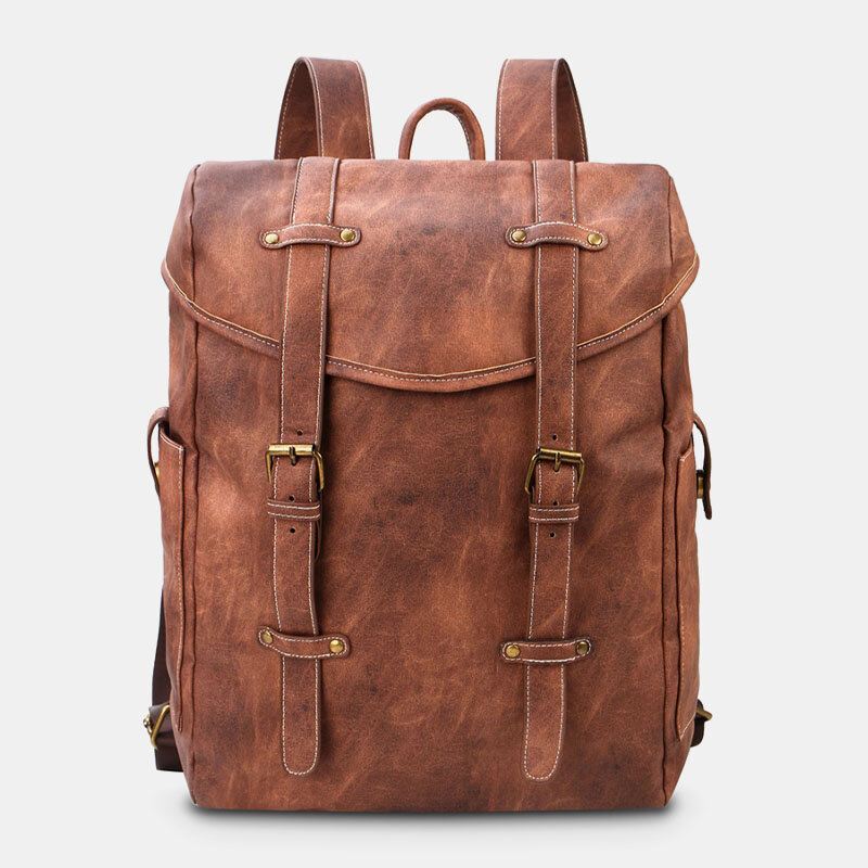 Ekphero Miesten Vintage Business Outdoor Suuri Kapasiteetti School College Bookbag Pu Nahka Kontrastiväri 14 Tuuman Kannettavan Tietokoneen Laukku