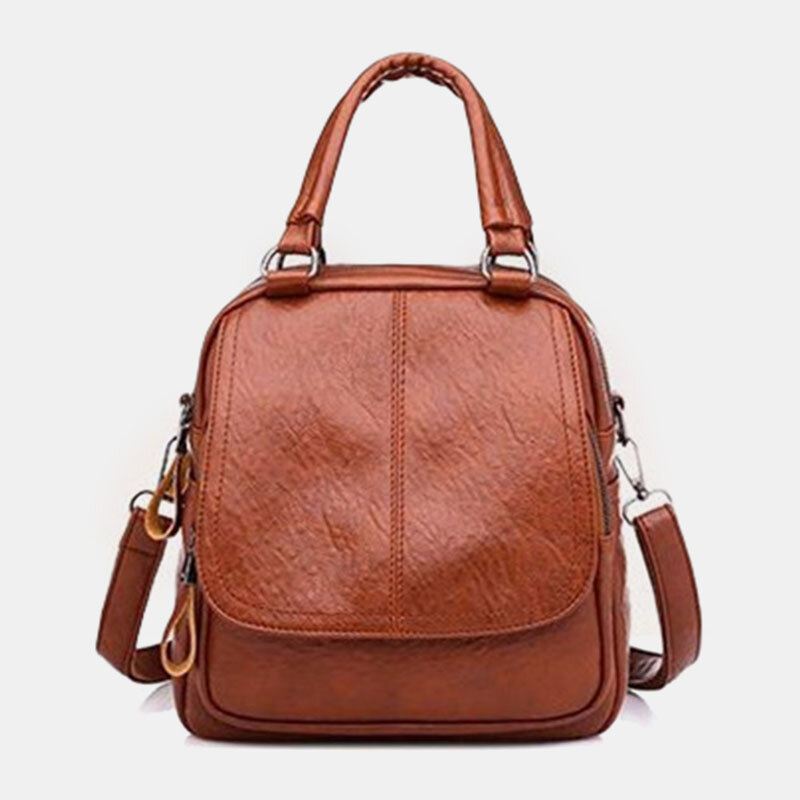 Naisten Pu Nahka Multi-carry Vintage Vedenpitävä Crossbody Laukku Olkalaukku Reppu