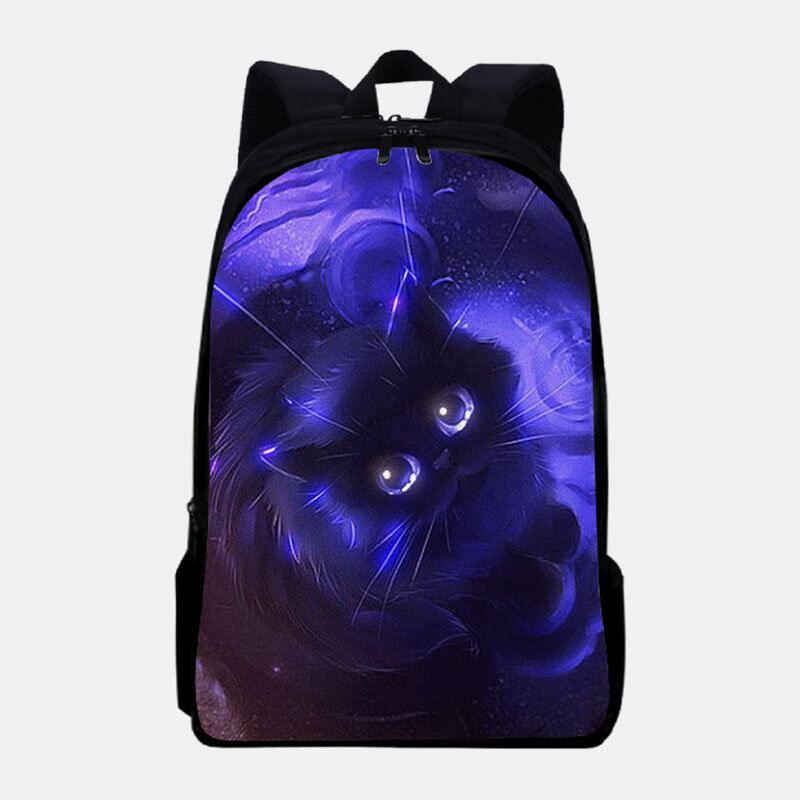 Unisex Oxford Fluorescence Luminous Cat Pattern Suuren Kapasiteetin Koululaukun Reppu