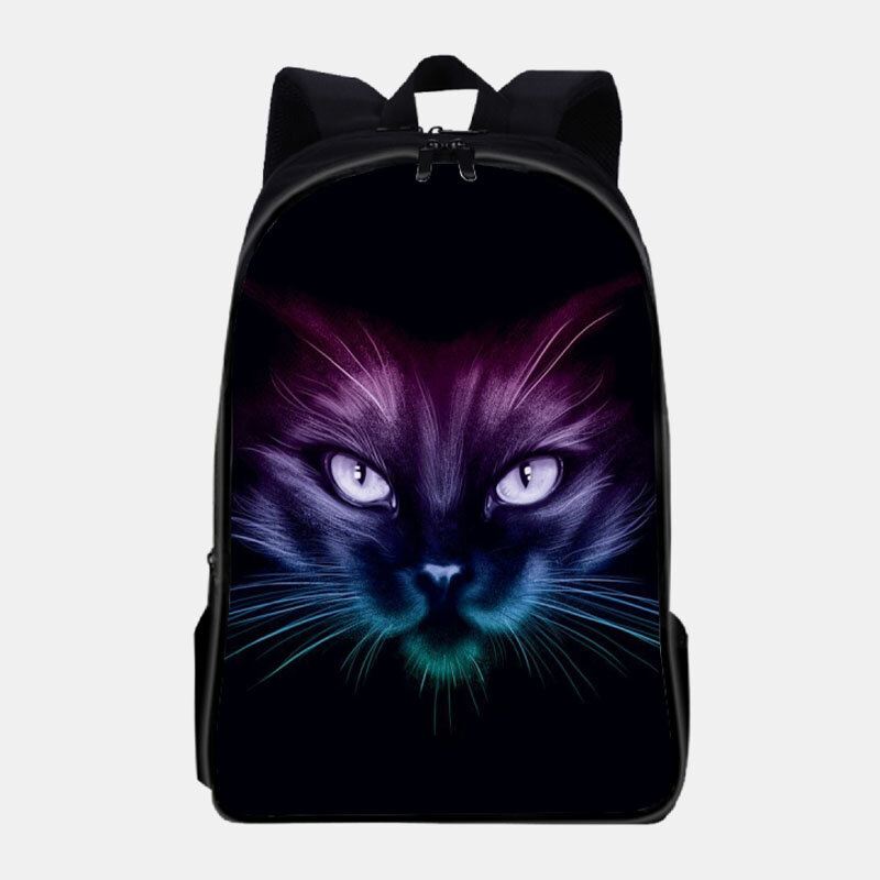 Unisex Oxford Fluorescence Luminous Cat Pattern Suuren Kapasiteetin Koululaukun Reppu