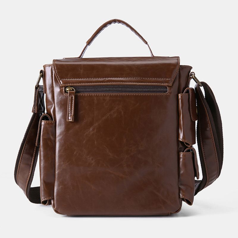 E Ekphero Miesten Pu Nahka Vintage Business Monikäyttöinen Monikorttipaikka Monitaskuinen Crossbody Laukku Olkalaukku