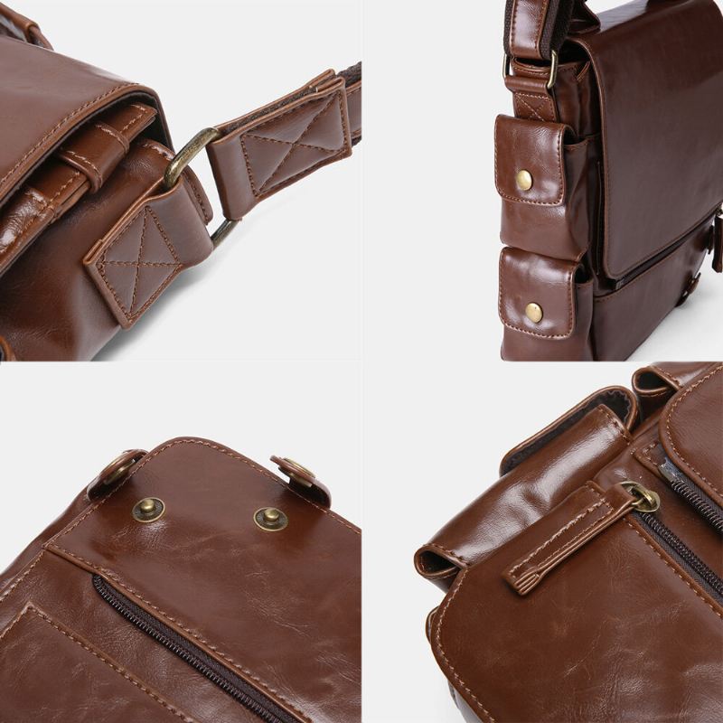 E Ekphero Miesten Pu Nahka Vintage Business Monikäyttöinen Monikorttipaikka Monitaskuinen Crossbody Laukku Olkalaukku