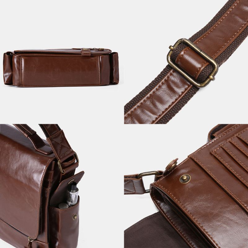 E Ekphero Miesten Pu Nahka Vintage Business Monikäyttöinen Monikorttipaikka Monitaskuinen Crossbody Laukku Olkalaukku