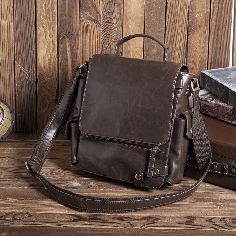 E Ekphero Miesten Pu Nahka Vintage Business Monikäyttöinen Monikorttipaikka Monitaskuinen Crossbody Laukku Olkalaukku