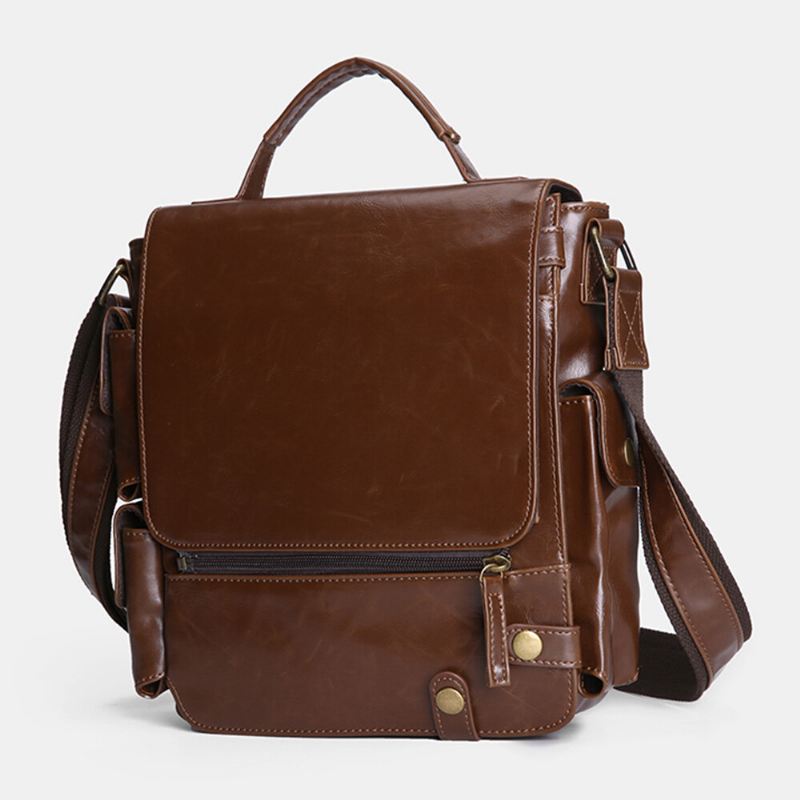 E Ekphero Miesten Pu Nahka Vintage Business Monikäyttöinen Monikorttipaikka Monitaskuinen Crossbody Laukku Olkalaukku