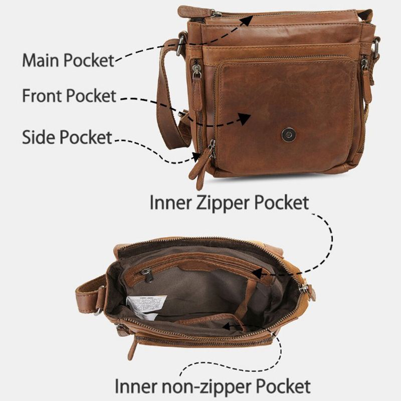 Ekphero Miesten Vedenpitävä Monikerroksinen Vetoketjullinen Crossbody Laukku Keinonahka Pehmeä Messenger Bag Varkaudenesto Sling Bag