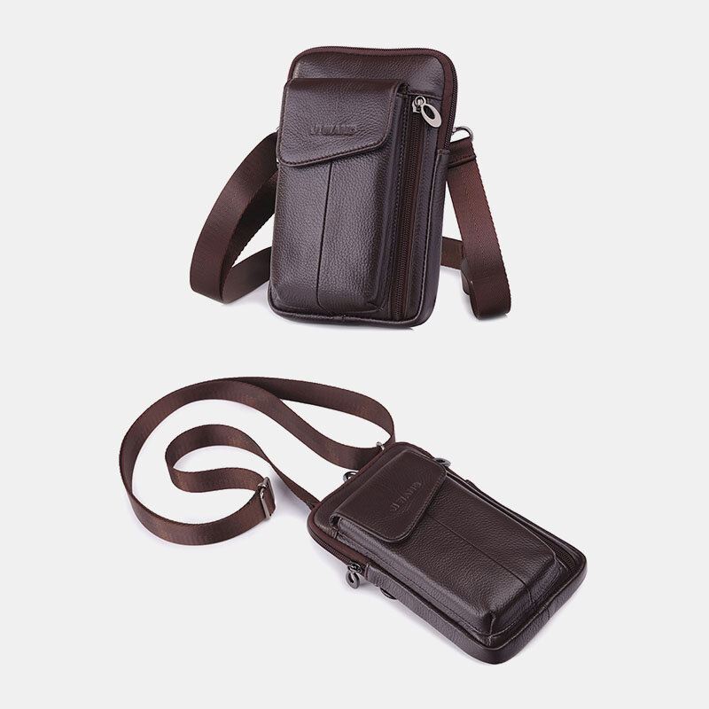 Miesten Aito Nahka 6.5 Tuuman Puhelinlaukku Vyölaukku Vyökassi Crossbody Bag