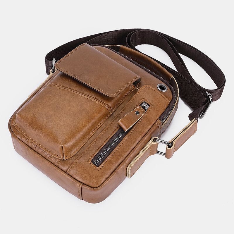 Miesten Aito Nahka Monitaskuinen Kuulokeaukko Vintage 6.5 Tuuman Puhelinlaukku Crossbody Bag Olkalaukku Messenger Salkku