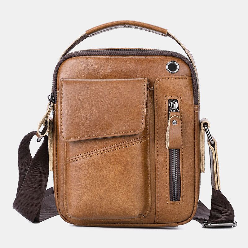 Miesten Aito Nahka Monitaskuinen Kuulokeaukko Vintage 6.5 Tuuman Puhelinlaukku Crossbody Bag Olkalaukku Messenger Salkku