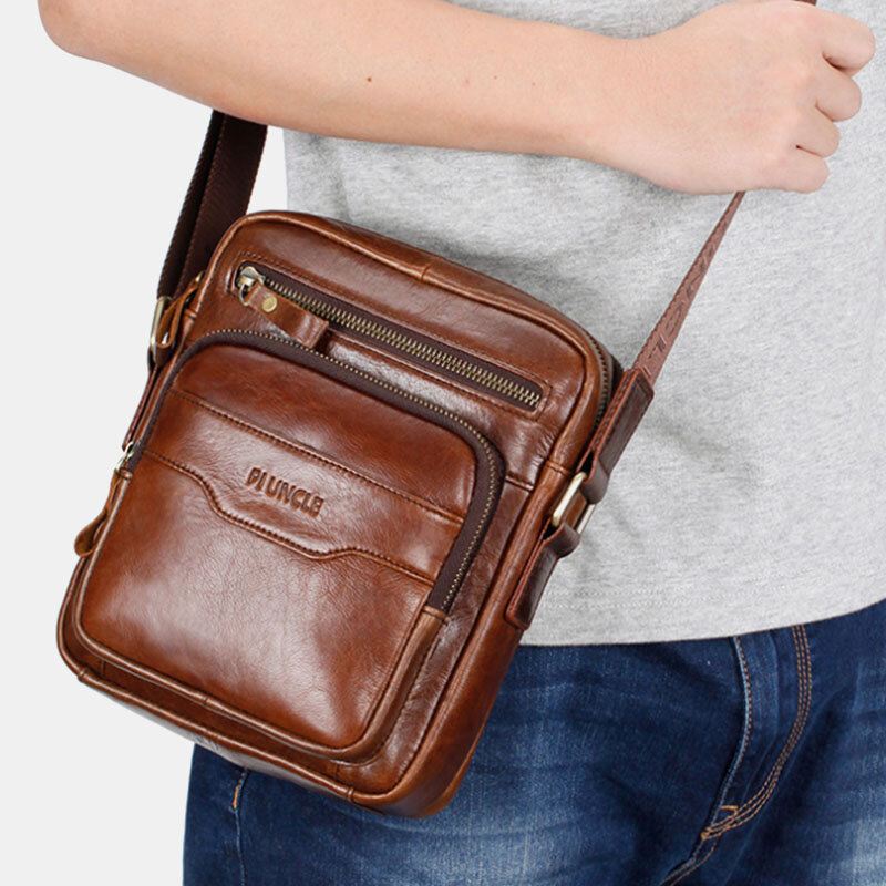 Miesten Aito Nahka Monitoiminen Retro Kulutuksenkestävä Suurikapasiteettinen Käsilaukku Olkalaukku Cross Body Bag