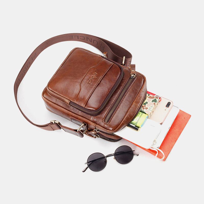 Miesten Aito Nahka Monitoiminen Retro Kulutuksenkestävä Suurikapasiteettinen Käsilaukku Olkalaukku Cross Body Bag