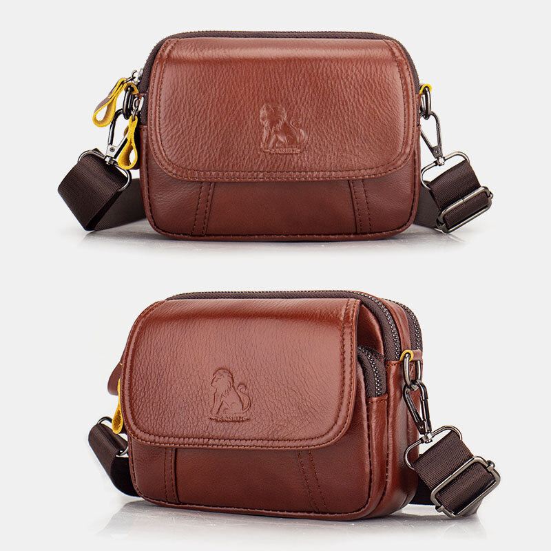 Miesten Aito Nahka Retro 7.5 Tuuman Puhelinlaukku Cross Body Bag Vyötärölaukku Vyölenkillä