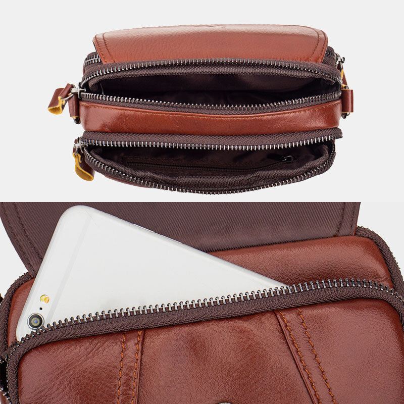 Miesten Aito Nahka Retro 7.5 Tuuman Puhelinlaukku Cross Body Bag Vyötärölaukku Vyölenkillä