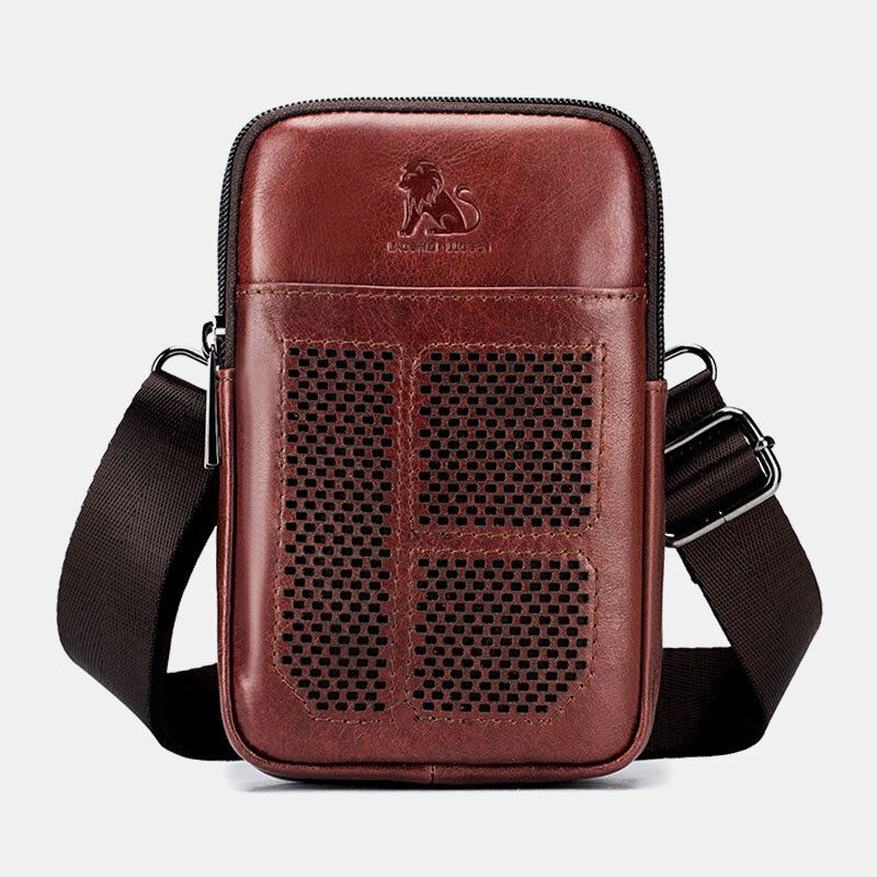 Miesten Aito Nahka Retro Business Casual Yksivärinen Nahkainen Nahkainen Multi-carry Vyölaukku Crossbody Laukku