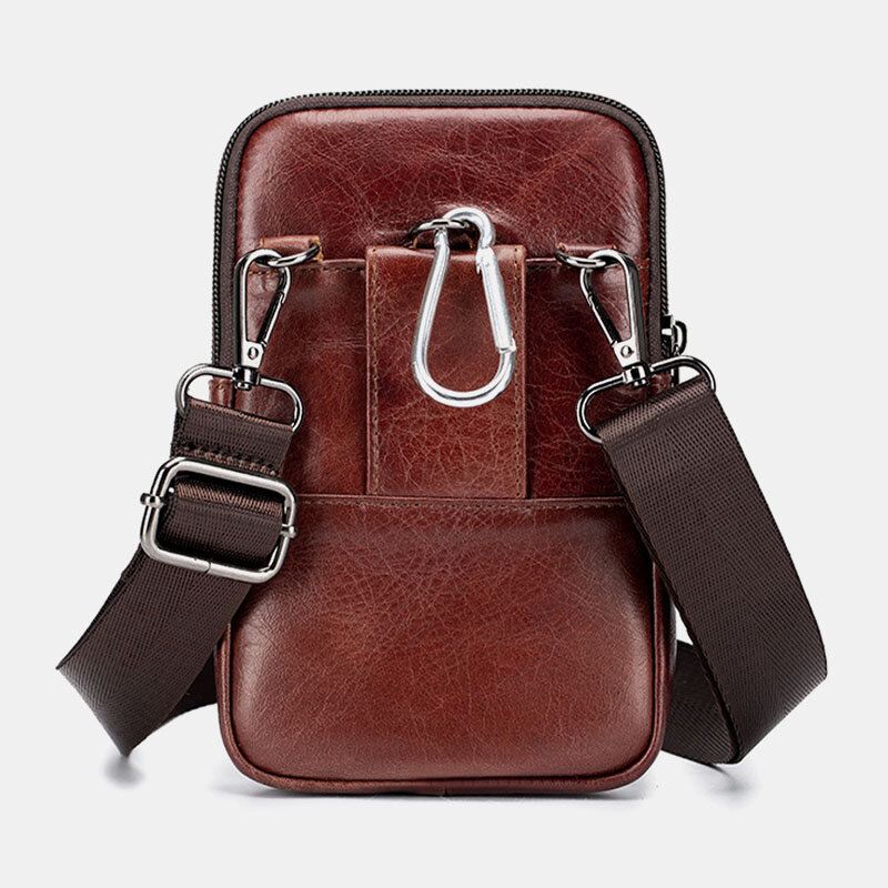 Miesten Aito Nahka Retro Business Casual Yksivärinen Nahkainen Nahkainen Multi-carry Vyölaukku Crossbody Laukku