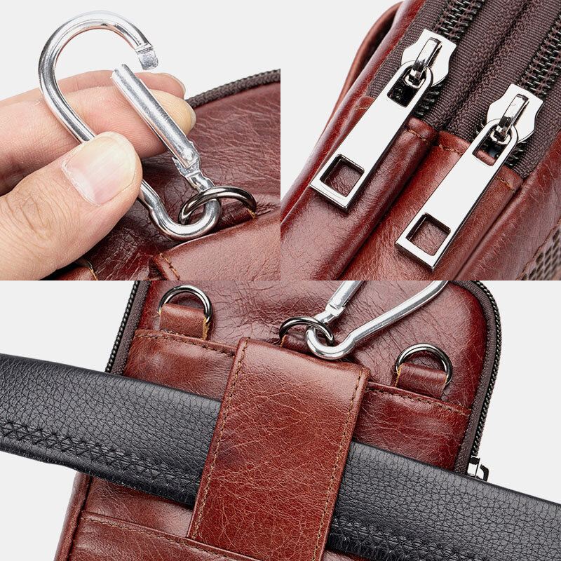 Miesten Aito Nahka Retro Business Casual Yksivärinen Nahkainen Nahkainen Multi-carry Vyölaukku Crossbody Laukku