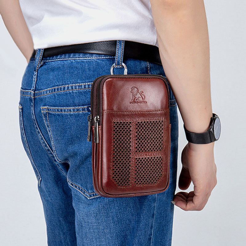 Miesten Aito Nahka Retro Business Casual Yksivärinen Nahkainen Nahkainen Multi-carry Vyölaukku Crossbody Laukku