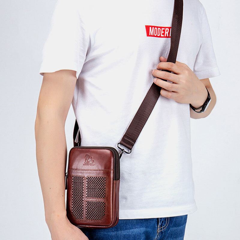 Miesten Aito Nahka Retro Business Casual Yksivärinen Nahkainen Nahkainen Multi-carry Vyölaukku Crossbody Laukku