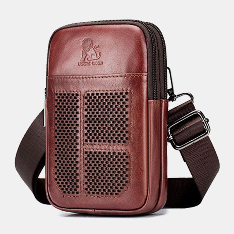 Miesten Aito Nahka Retro Business Casual Yksivärinen Nahkainen Nahkainen Multi-carry Vyölaukku Crossbody Laukku