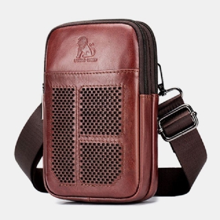 Miesten Aito Nahka Retro Business Casual Yksivärinen Nahkainen Nahkainen Multi-carry Vyölaukku Crossbody Laukku