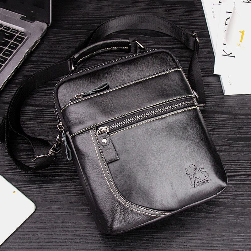 Miesten Aito Nahka Retro Business Casual Yksivärinen Nahkainen Olkalaukku Crossbody Bag