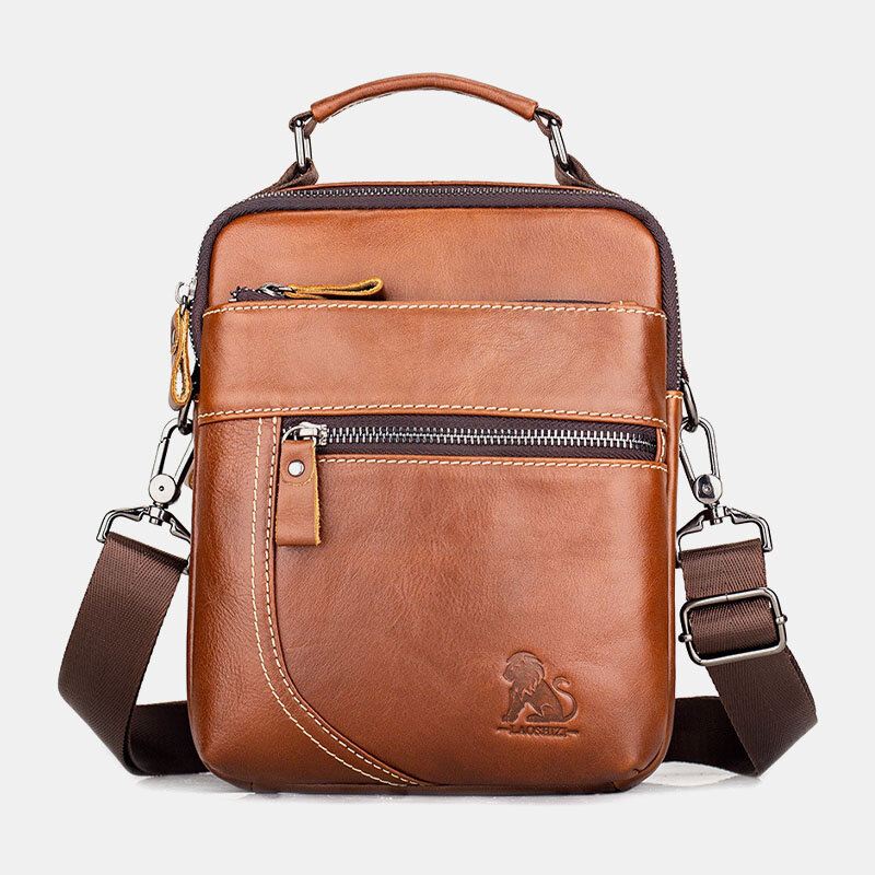 Miesten Aito Nahka Retro Business Casual Yksivärinen Nahkainen Olkalaukku Crossbody Bag