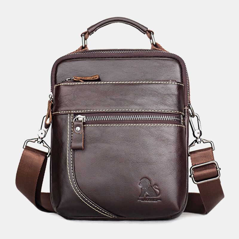 Miesten Aito Nahka Retro Business Casual Yksivärinen Nahkainen Olkalaukku Crossbody Bag