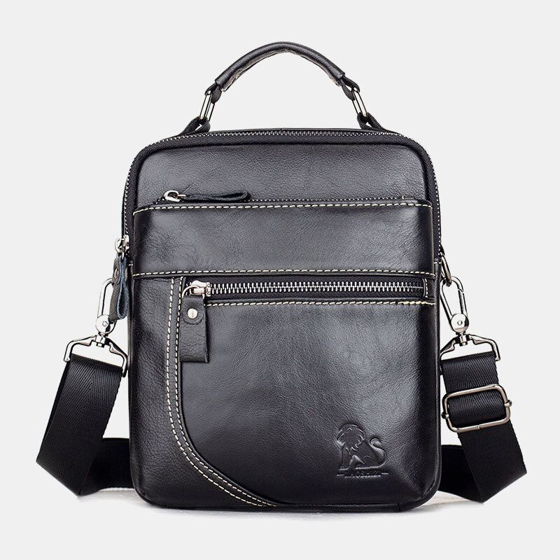 Miesten Aito Nahka Retro Business Casual Yksivärinen Nahkainen Olkalaukku Crossbody Bag