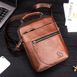 Miesten Aito Nahka Retro Business Casual Yksivärinen Nahkainen Olkalaukku Crossbody Bag