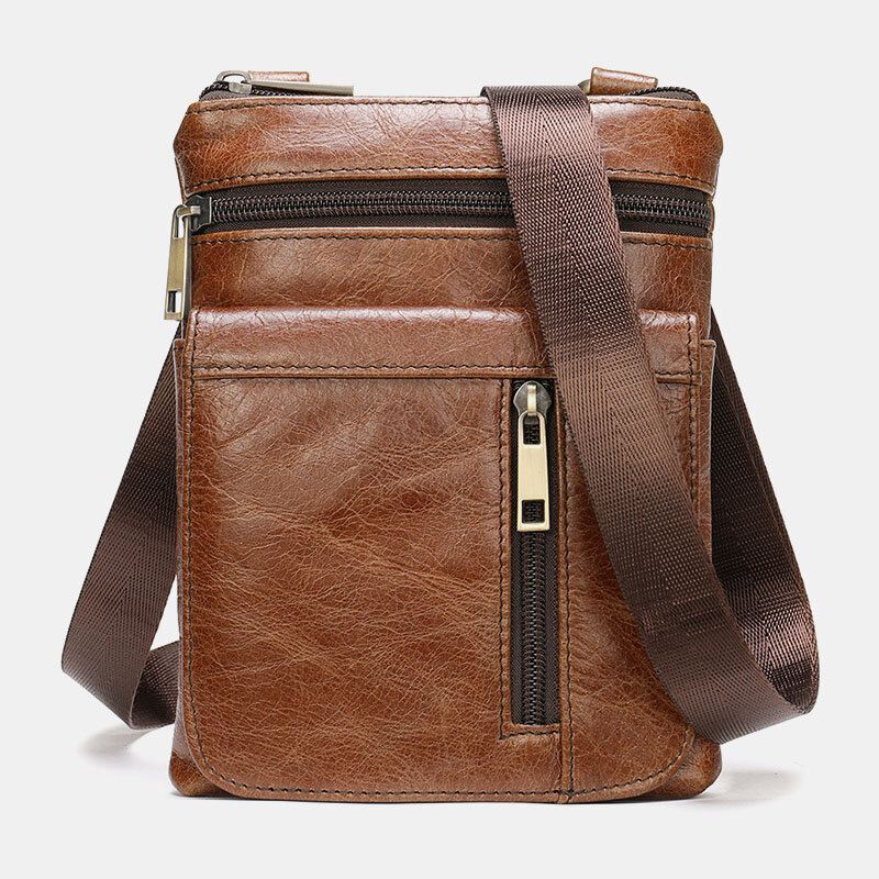 Miesten Aito Nahka Retro Business Solid Color Nahka Vetoketju Crossbody Laukku Olkalaukku