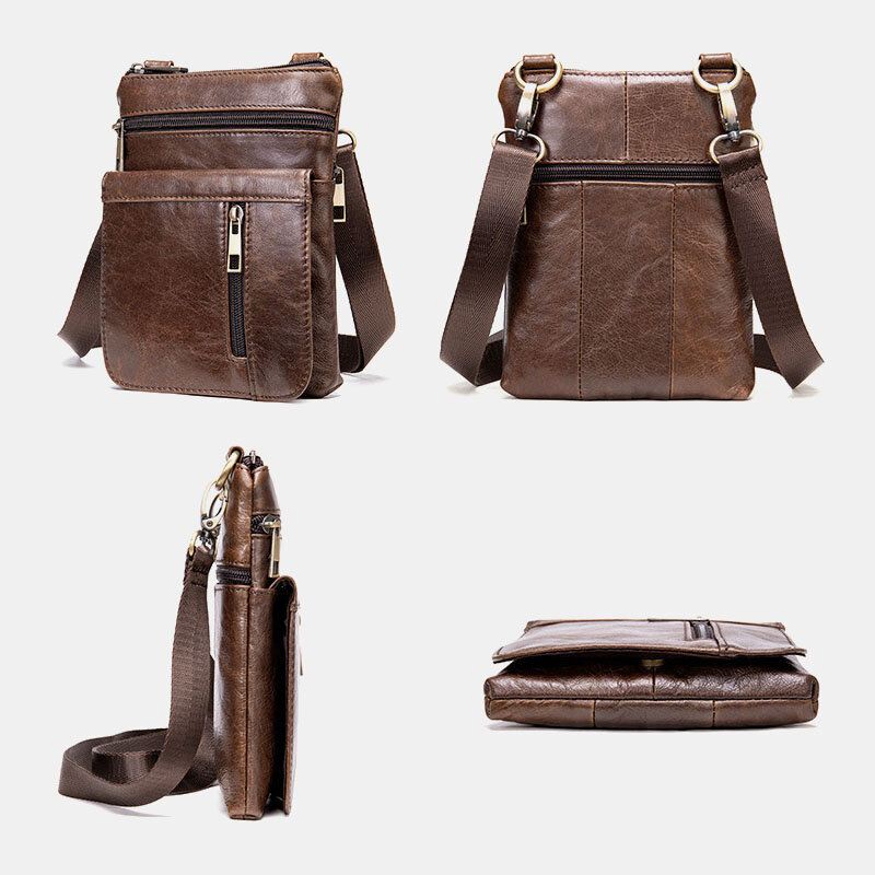 Miesten Aito Nahka Retro Business Solid Color Nahka Vetoketju Crossbody Laukku Olkalaukku