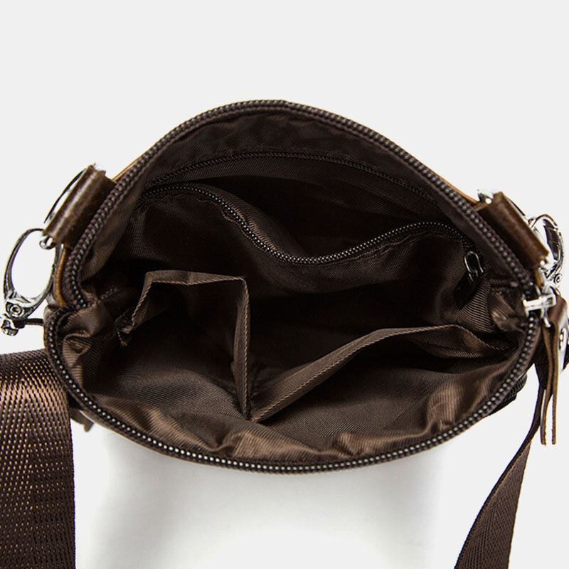 Miesten Aito Nahka Retro Business Solid Color Nahka Vetoketju Crossbody Laukku Olkalaukku