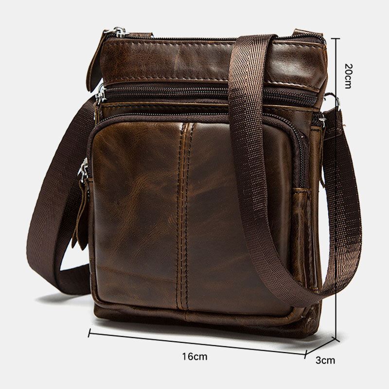 Miesten Aito Nahka Retro Business Solid Color Nahka Vetoketju Crossbody Laukku Olkalaukku